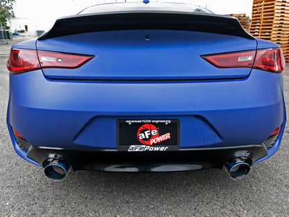 aFe POWER Takeda 2.5in 304 SS Axle-Back Exhaust w/ Blue Flame Tips 17-19 Infiniti Q60 V6-3.0L (tt)