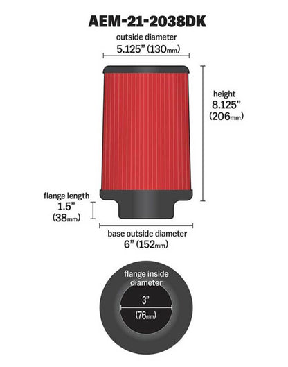 AEM 3 in Short Neck 8 in Element Filter