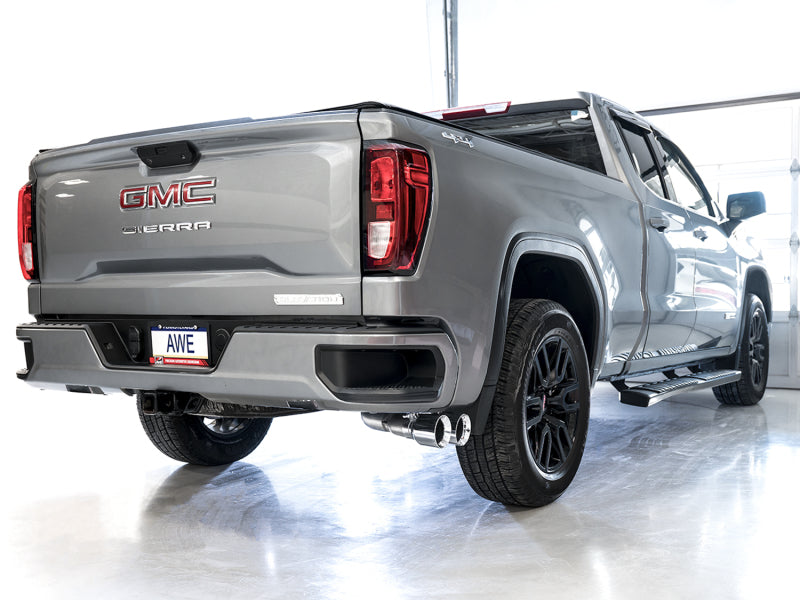 AWE Tuning 4th Gen GM 1500 5.3L 0FG Catback Dual Side Exit (Flat Bumper) - Chrome Tips - Precision R