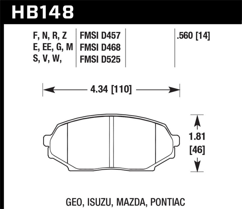 Hawk 89-93 Miata Blue 9012 Race Front Brake Pads D525