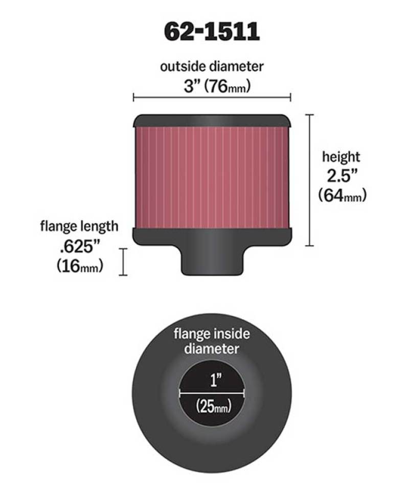 K&N 1in Flange ID x 3in OD x 2.5in Height Clamp On Crankcase Vent Filter