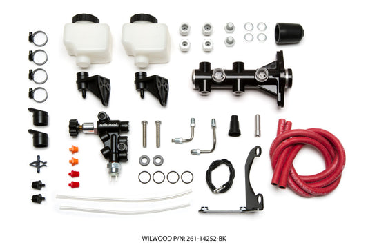 Wilwood Tandem Remote M/C Kit w L/H Brkt & Prop Valve - 1 1/8in Bore Black