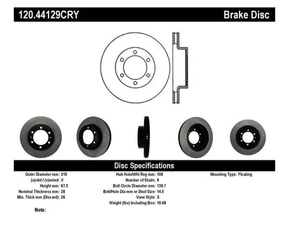 Stoptech 03-09 Toyota 4Runner / 05-14 Toyota FJ Cruiser Front Performance Cryo Brake Rotor