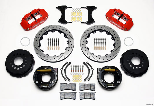 Wilwood Narrow Superlite 4R Rear P-Brk Kit 12.88in Drilled Red Chevy 12 Bolt w/ C-Clips